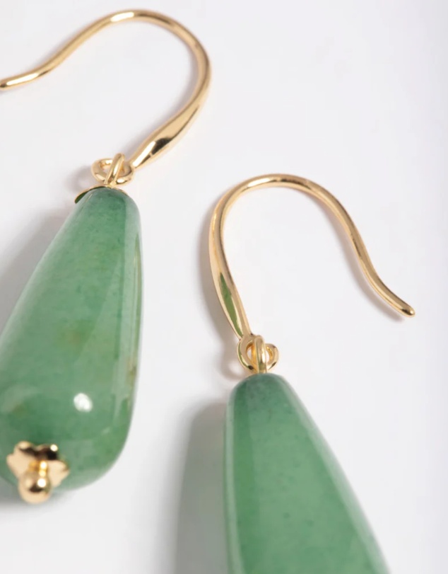 Lovisa - Gold Plated Green Aventurine Drop Earrings