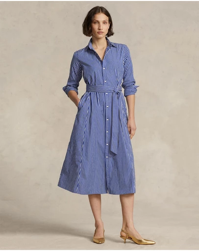 Polo Ralph Lauren - Belted Striped Cotton Shirtdress