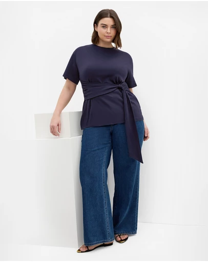 City Chic - Plus size Gina Waist Detail Top - navy