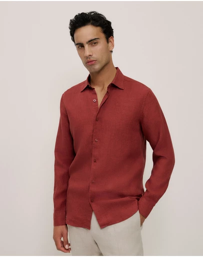 Trenery - Tailored Fit Delave Linen Shirt in Russet