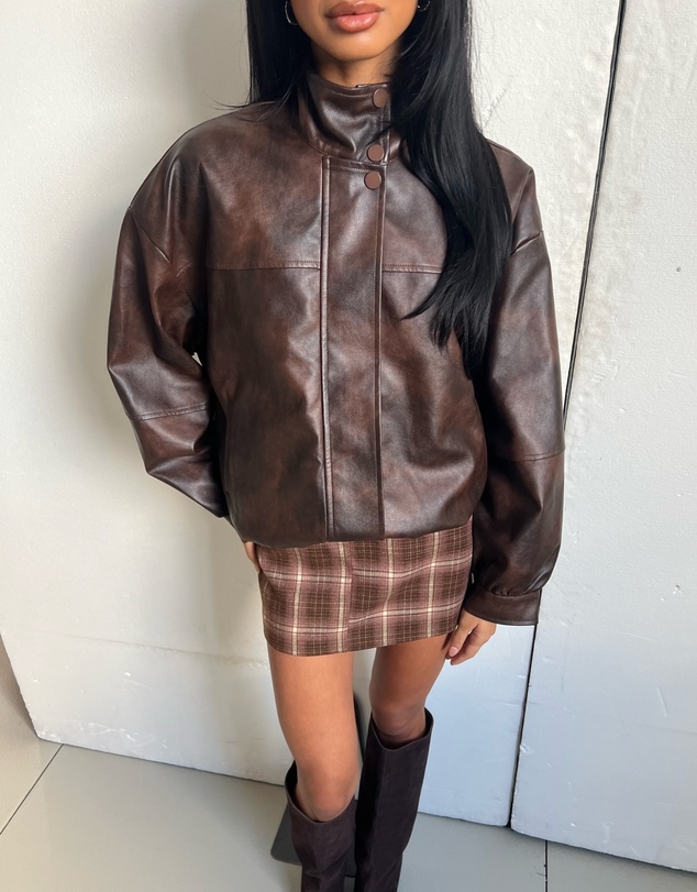 Dazie - Cool Nights Oversized Funnel Leather Look Jacket