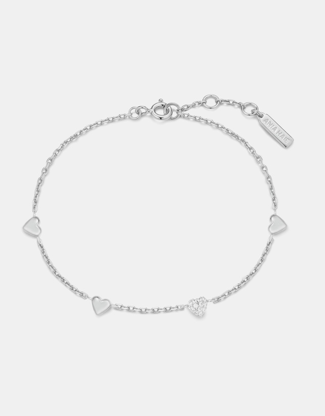 Ania Haie - Ania Haie Silver Pave Puffed Heart Station Bracelet