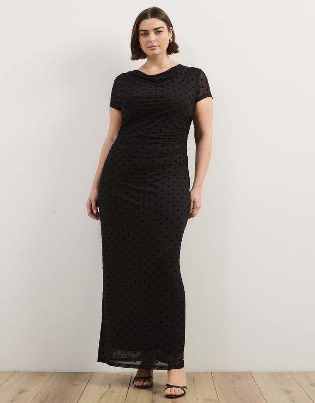 Atmos&Here Curvy - Sara Polkadot Mesh Midi Dress With Cap Sleeve