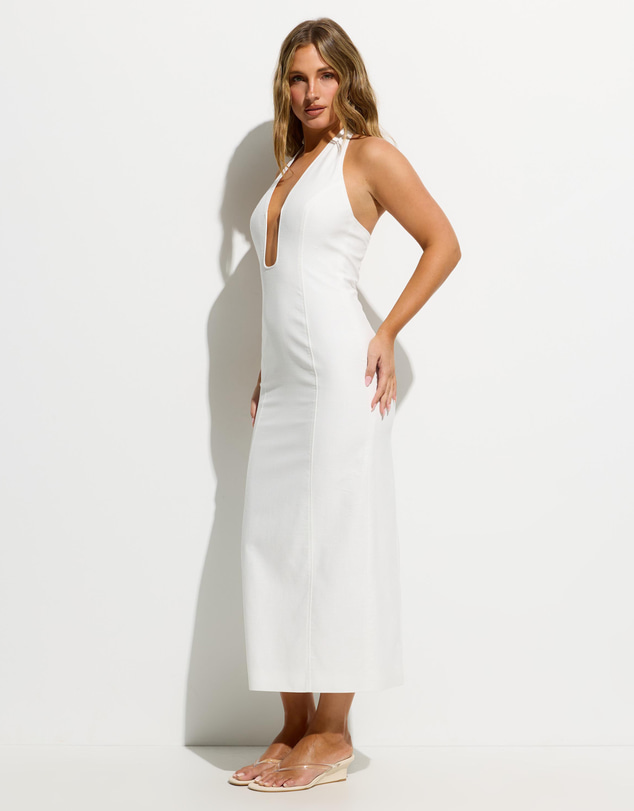 Dazie - Odessa Plunge Neck Cotton Blend Midi Dress