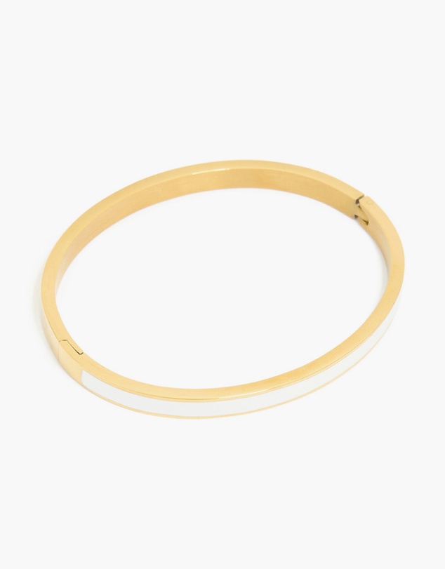 Lovisa - Waterproof Gold Plated Stainless Steel Thick White Enamel Thick Hinged Bangle