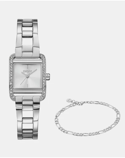 DKNY - Mini Silver 21x27mm Womens Watch + Silver Bracelet