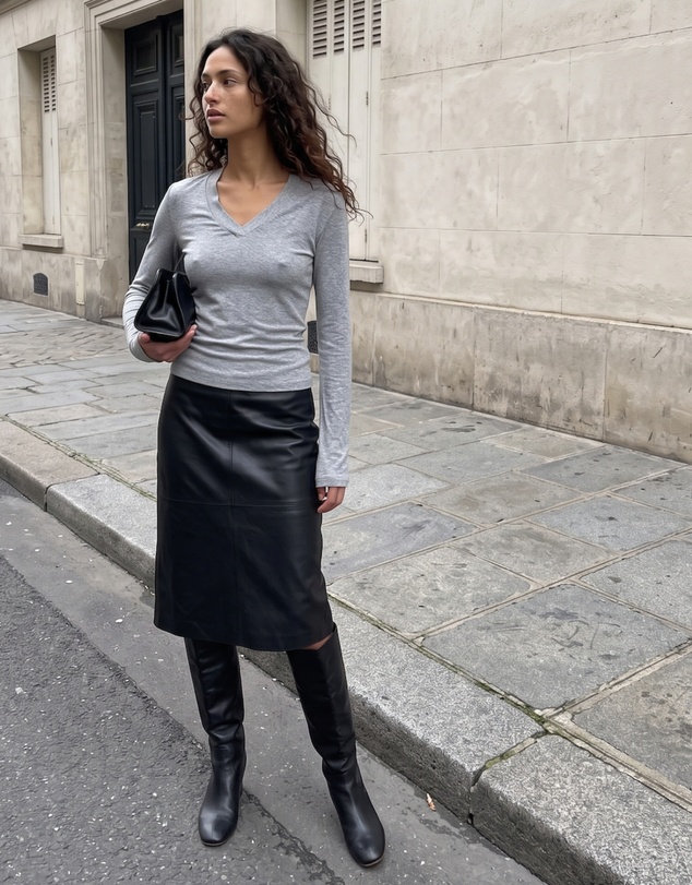 Style Addict - Margaux Deep V Henley Top - Grey