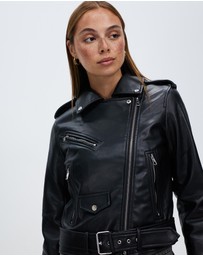 KAJA Clothing - Faux Leather Moto Biker Short Coat Jacket - Caroline Leather Jacket