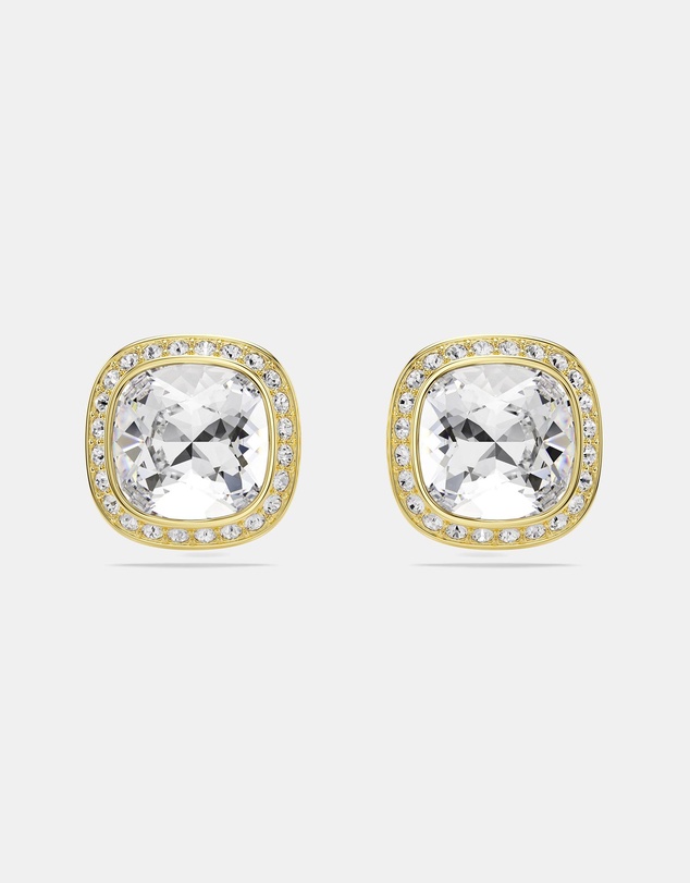 Swarovski - Una Angelic Stud Earrings, Cushion Cut, White, 18K Gold Finish