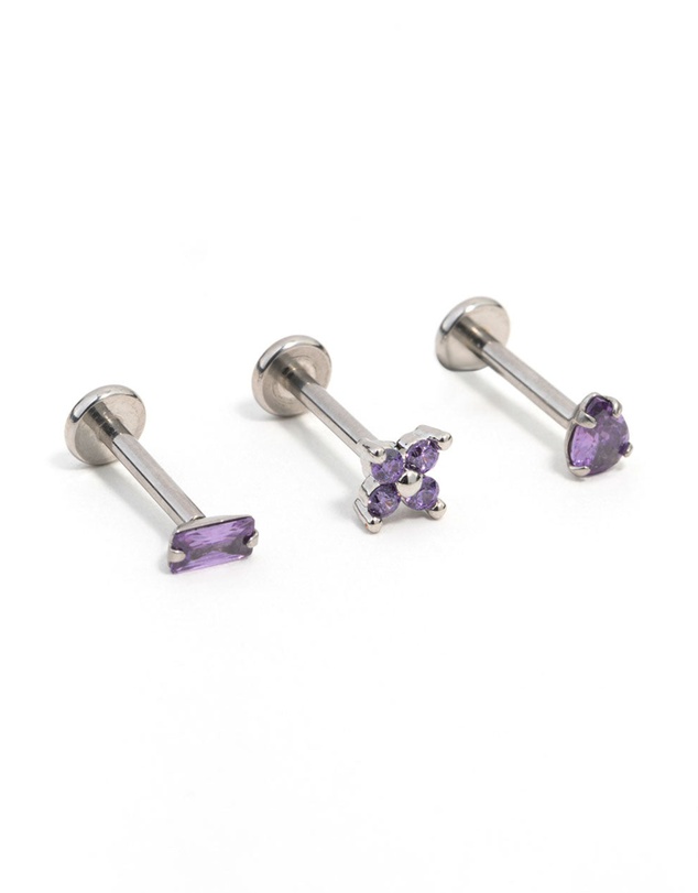 Lovisa - Surgical Steel Purple Marquise & Baguette Flat Back Earrings 3-Pack