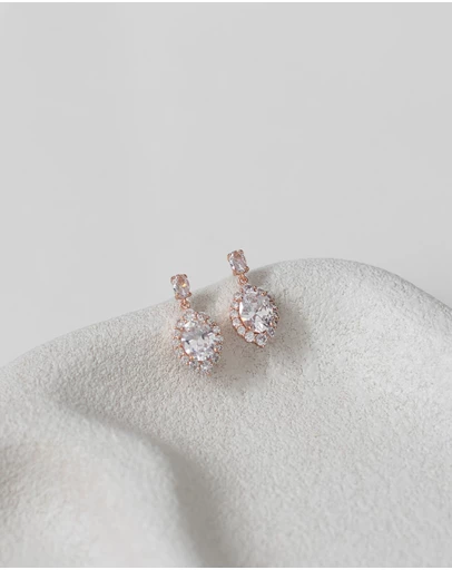 The White Collection - Anna Earrings - Classic Rose Gold Bridal Earrings