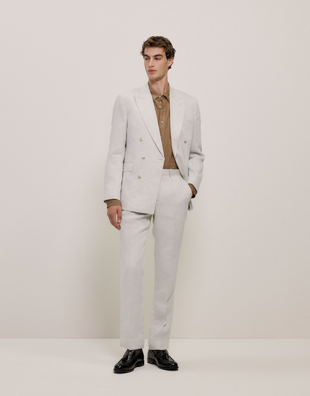 Trenery - Linen Twill Straight Leg Trouser in Stone