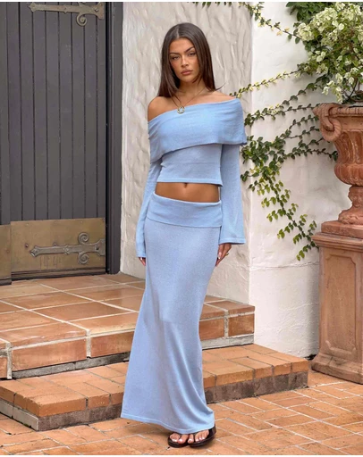 Beginning Boutique - Simona Blue Maxi Knit Skirt