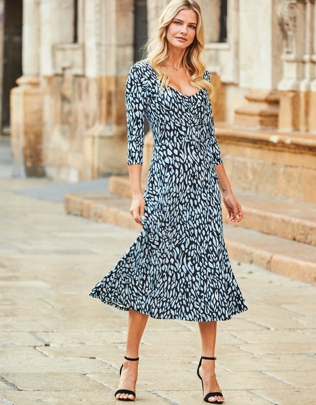 Sosandar - Fleck Print Sweetheart Neckline Midi Jersey Dress