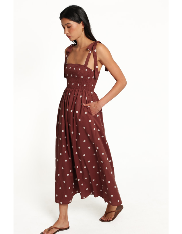 Petal & Pup - Elford Midi Dress - Brown Polka Dot