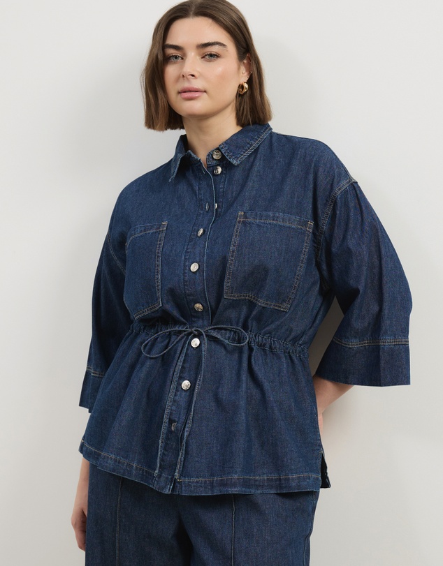 Atmos&Here Curvy - Alma SS Denim Chambray Shirt