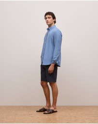 Trenery - Cotton Jacquard Stripe T-shirt in Dusty Blue