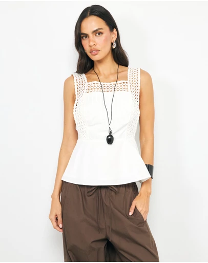 AERE - Serena Lace Poplin Top
