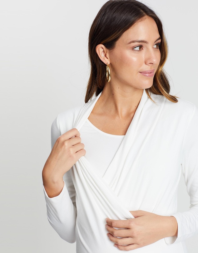 Angel Maternity - Maternity V-Neck Cross-Over Bamboo Long Sleeve Top