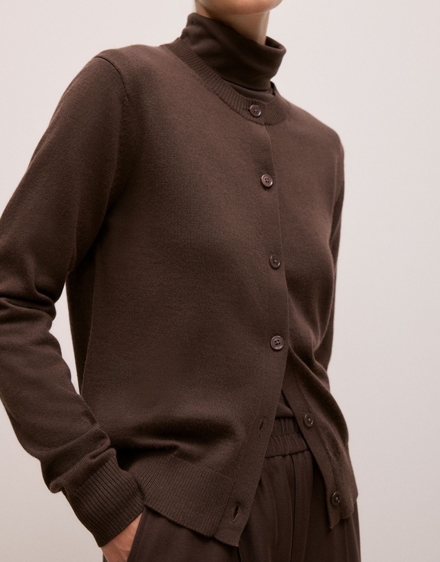 Trenery - Merino Classic Crew Cardigan in Coffee Bean