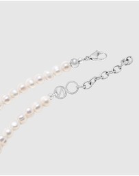 Nialaya Jewellery - Pearl Choker with Double Panther Head in Silver