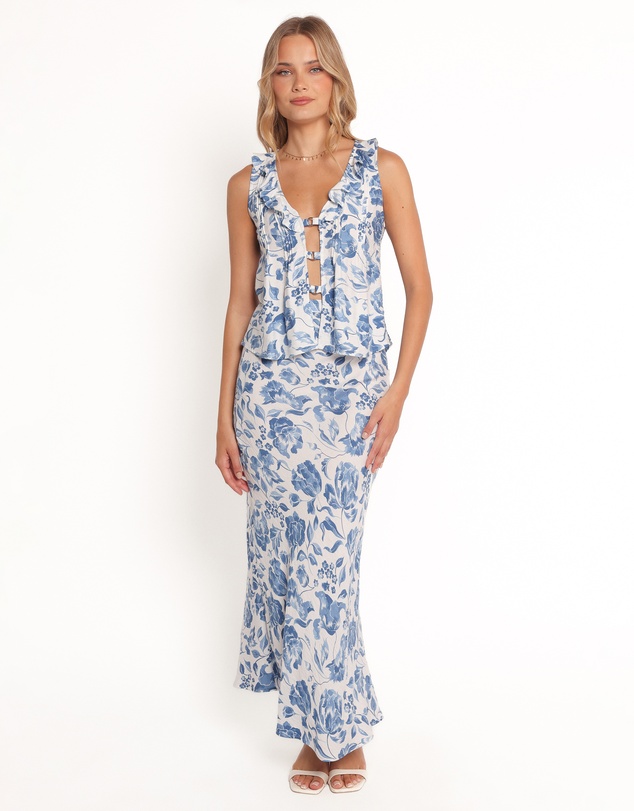 Petal & Pup - Claud Maxi Skirt - Blue White Floral