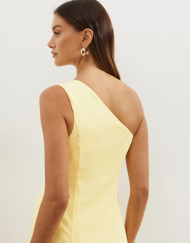 Atmos&Here - Oralie One Shoulder Linen Blend Midi Dress