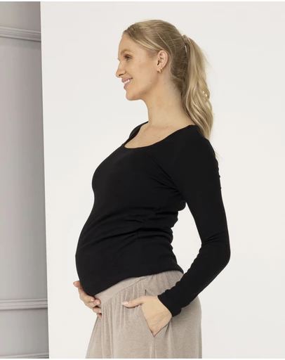 Angel Maternity - Essential Winter Maternity Rib Top in Black