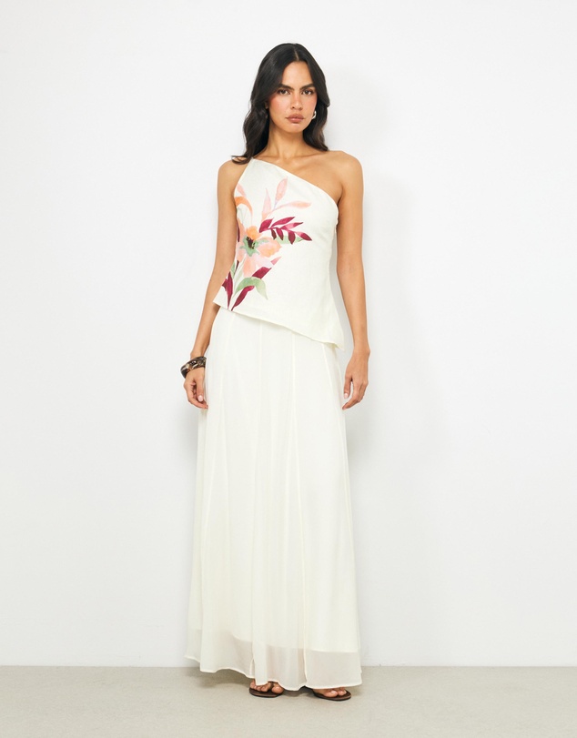 AERE - Winnie Asymmetric Floral Print Top