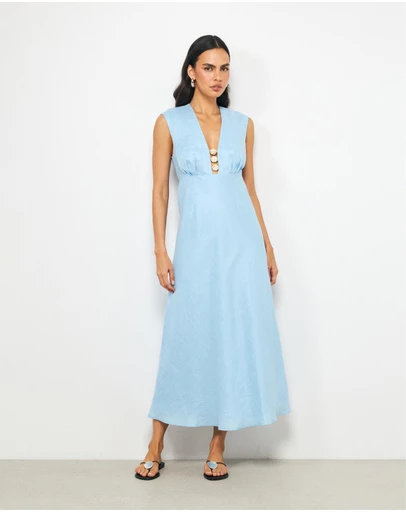 AERE - Orli Bead Detail Linen Midi Dress