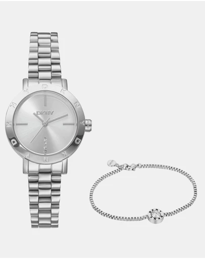 DKNY - Essentials Silver 28mm Womens Watch + Silver Bracelet