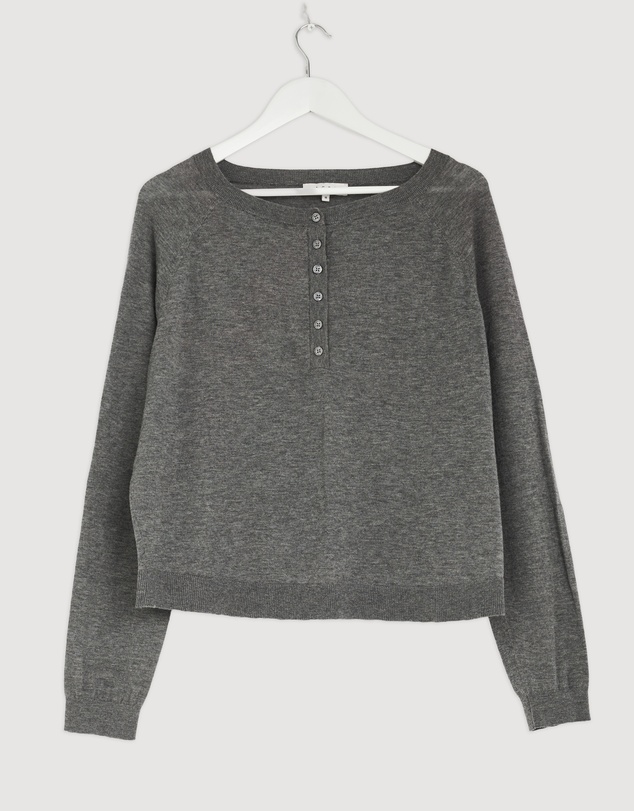Revibe - Repaired AERE Asha Semi-Sheer Merino Wool Henley Top - AU 16