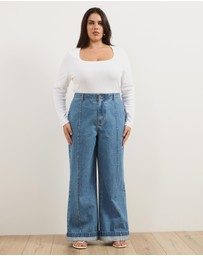Atmos&Here Curvy - Lorie Pin Tuck Wide Leg Jeans