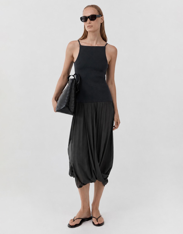 St. Agni - Knit Bodice Sheer Drape Dress