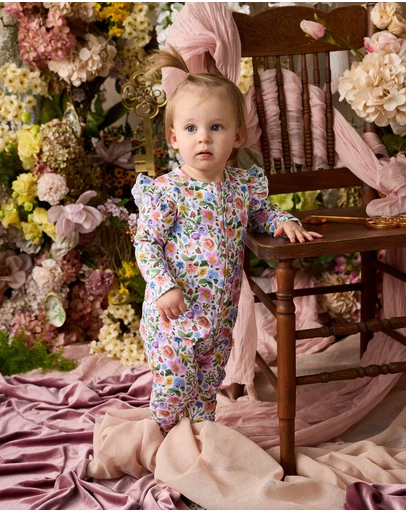 Fleur Harris - 'Heirloom Treasures' Precious Frill Coverall in Snow Floral