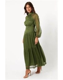 Petal & Pup - Julip Sheer Long Sleeve Maxi Dress - Olive