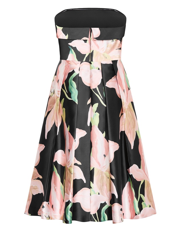 City Chic - Plus size Tiffany Bloom Lily Print Strapless Midi Dress - black
