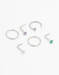 Lovisa - Surgical Steel Pastel Cubic Zirconia Nose Stud & Ring 6-Pack