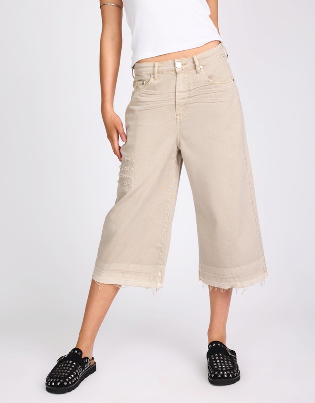 ONE TEASPOON - 720'S Mid Waist Super Long Length Denim Jorts - Stone