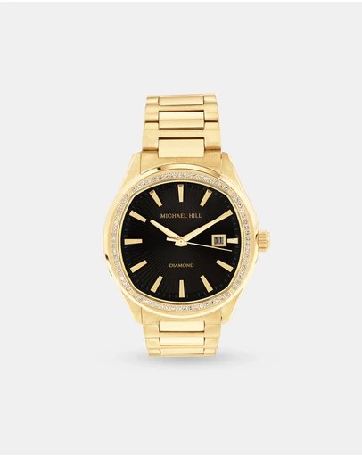 Michael Hill - Men's 0.60 Carat TW Diamond Quartz Yellow Gold Tone Stainless Steel Watch with Black Dial