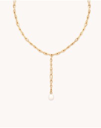 Astrid & Miyu - Infinite Pearl Bold Lariat 18ct Gold Plated Necklace