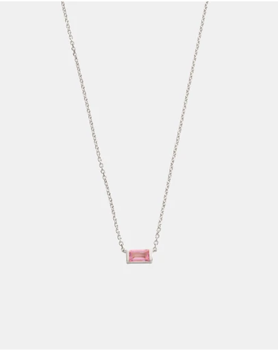 Kirstin Ash - Baguette Birthstone Necklace October Pink Topaz