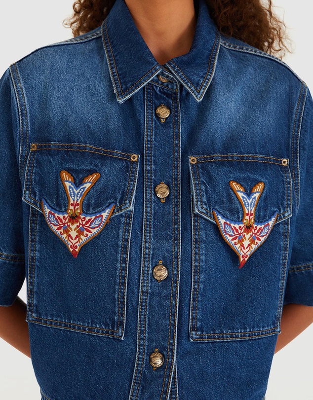 Farm Rio - Porcelain Birds Denim Shirt