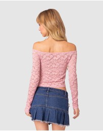 EDIKTED - Carolina Off Shoulder Sheer Lace Top
