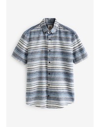 NEXT - Linen Blend Horizontal Stripe Short Sleeve Shirt