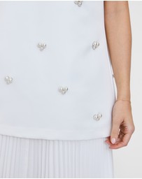 Six Stories - Embellished Pearl Strappy Maxi Dress with Neck Scarf