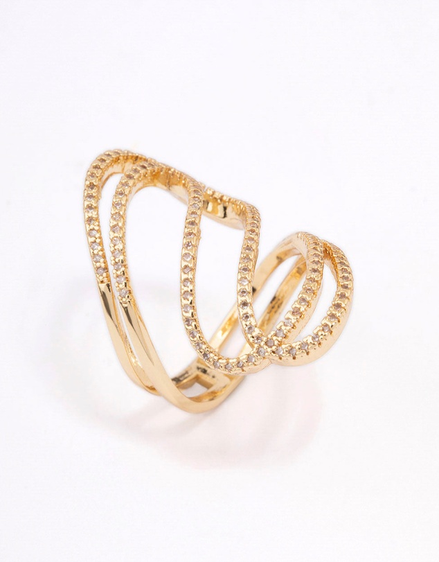 Lovisa - Gold Plated Lovely Ribbon Cubic Zirconia Cocktail Ring