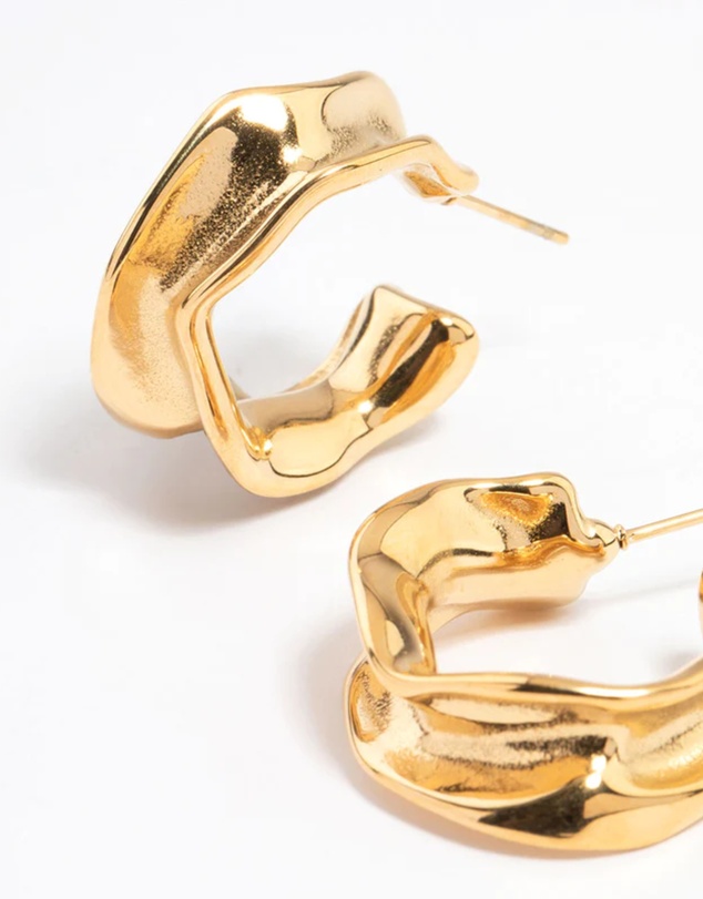 Lovisa - Waterproof Gold Plated  Stainless Steel Medium Molten Hoop Earrings