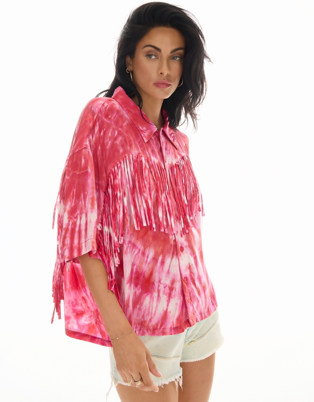 THE TALES - Ibiza Sky Silk Fringed Shirt
