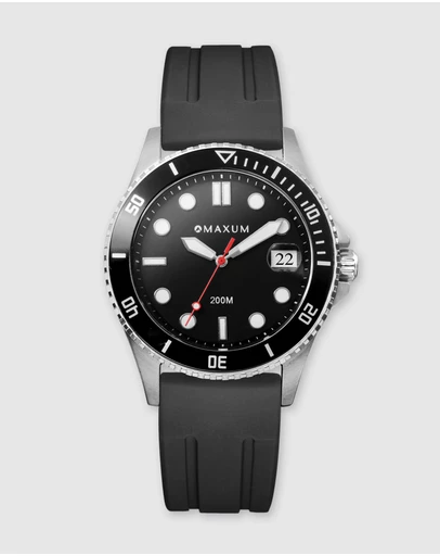 Maxum - Liberty Black Dial With Black Silicone Strap & Silver Tone Case